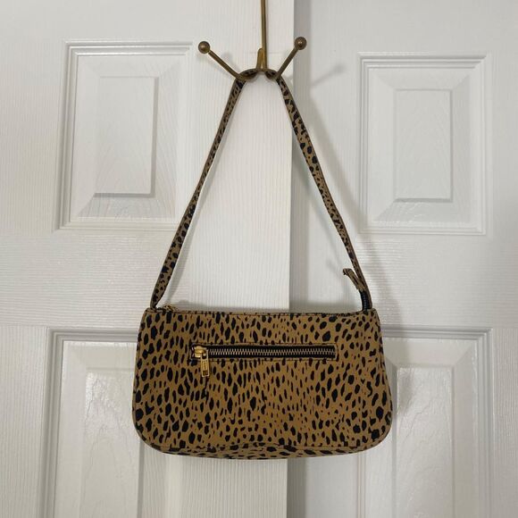 Brandy Melville Y2K Genuine Leather Cheetah Leopard Tan Black Mini Shoulder Bag - Picture 5 of 7
